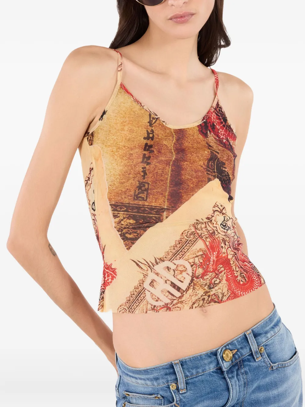 Roberto Cavalli Top met print Beige
