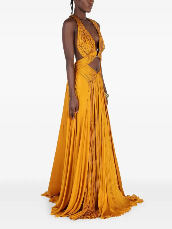 Roberto Cavalli Vestido De Fiesta Con Aberturas Amarillo