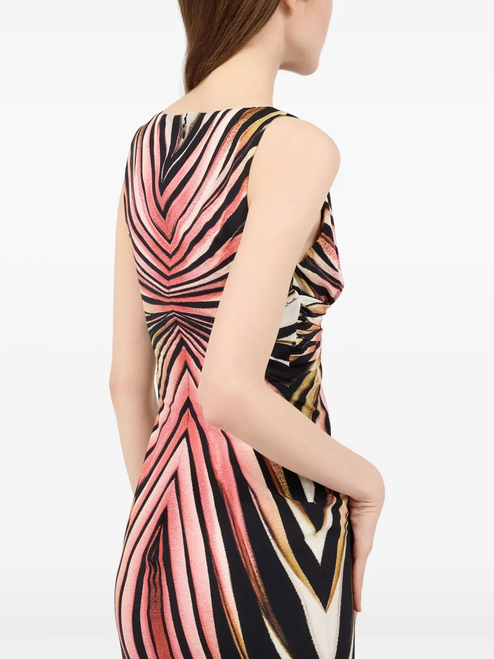 Roberto Cavalli Sheath Dress With Ray Of Pink Print In Multi