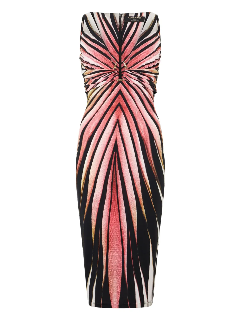 Roberto Cavalli Sheath Dress With Ray Of Pink Print In Multi