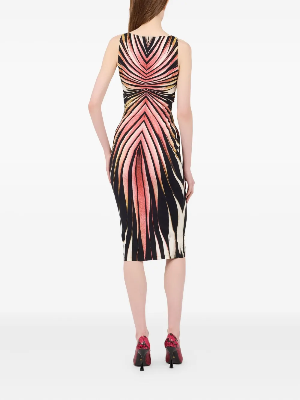 Roberto Cavalli Sheath Dress With Ray Of Pink Print In Multi