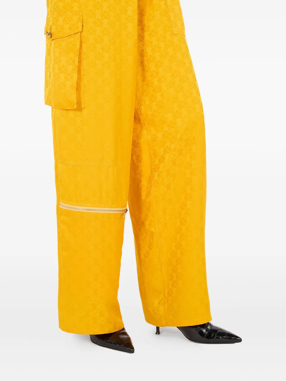 Roberto Cavalli Pants With All-over Mirror Snake Monogram In Yellow