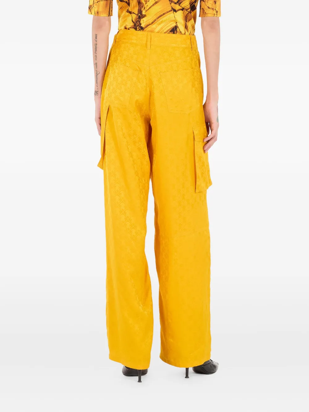 Roberto Cavalli Pants With All-over Mirror Snake Monogram In Yellow