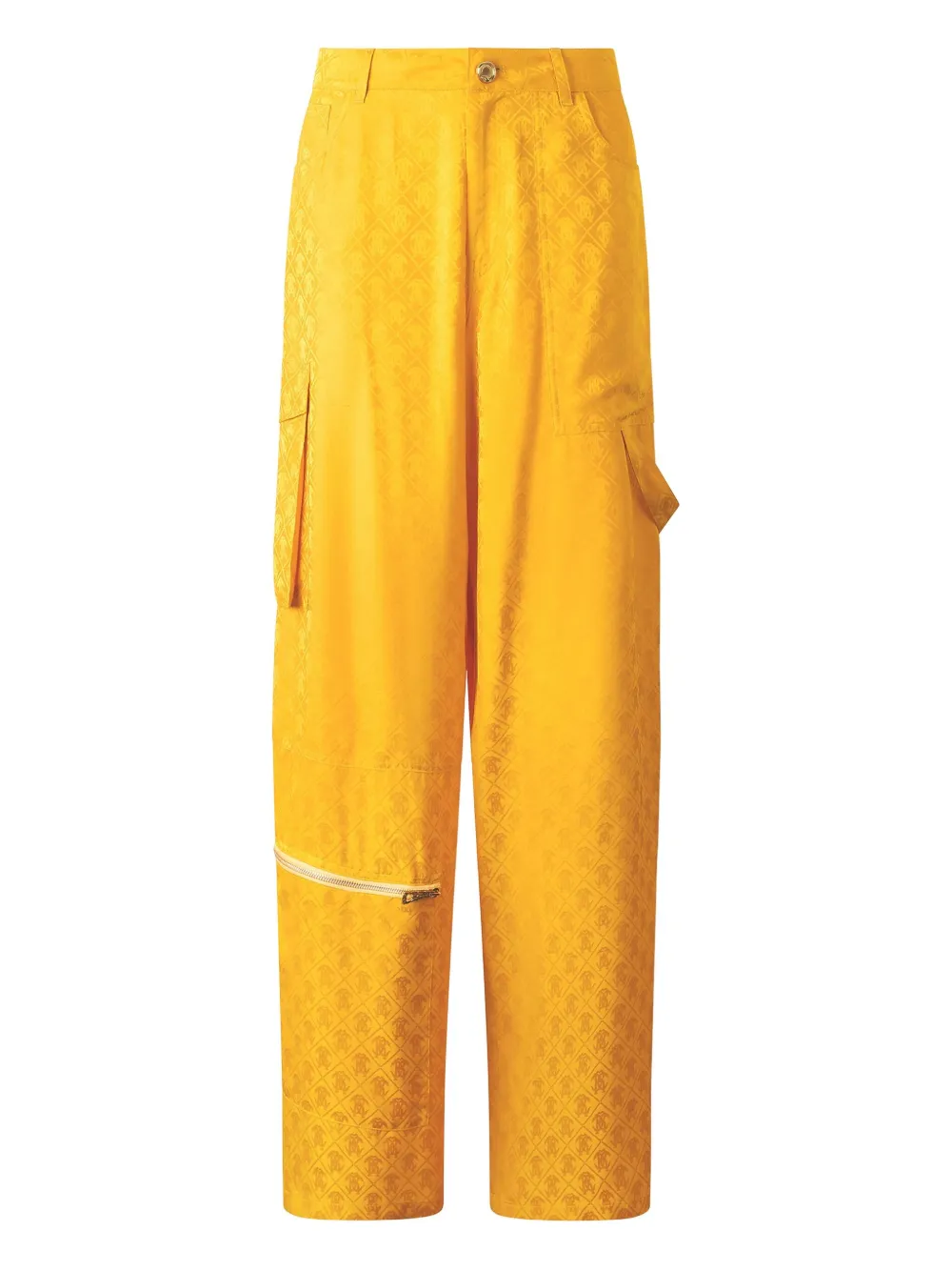 Roberto Cavalli Pants With All-over Mirror Snake Monogram In Yellow