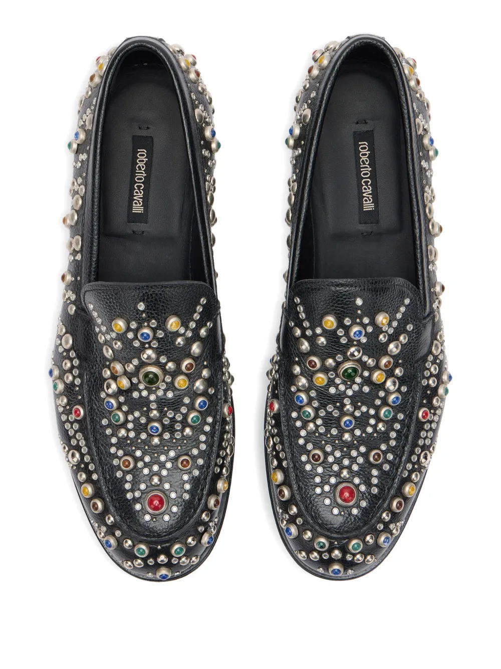 Roberto Cavalli stone-studded leather loafers Black
