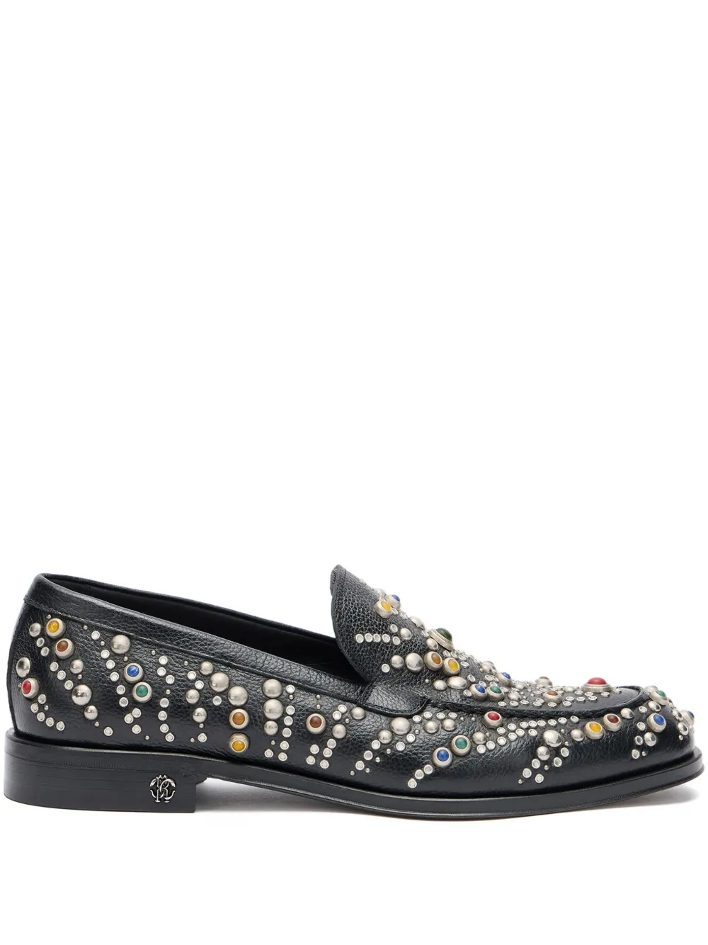 Roberto Cavalli Stone-studded Leather Loafers In Black
