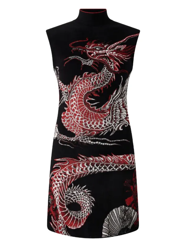 open lace back dress Dragon Embroidery Cap Sleeve Cheongsam Chinese Prom Dress main image 1