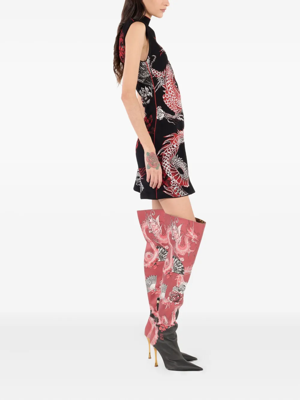 Roberto Cavalli Dragon mini-jurk met bloemenprint Zwart