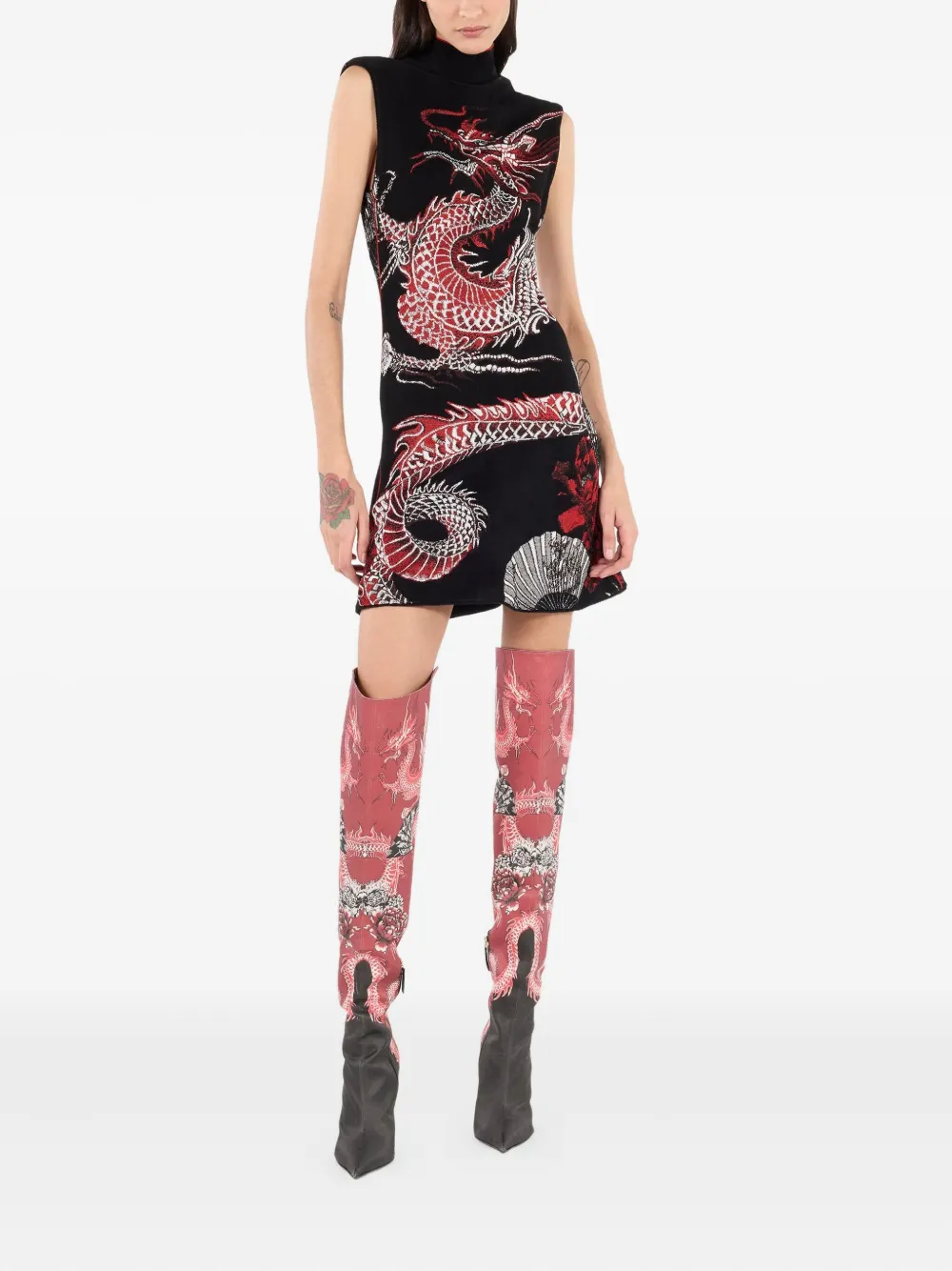 Roberto Cavalli Dragon mini-jurk met bloemenprint Zwart