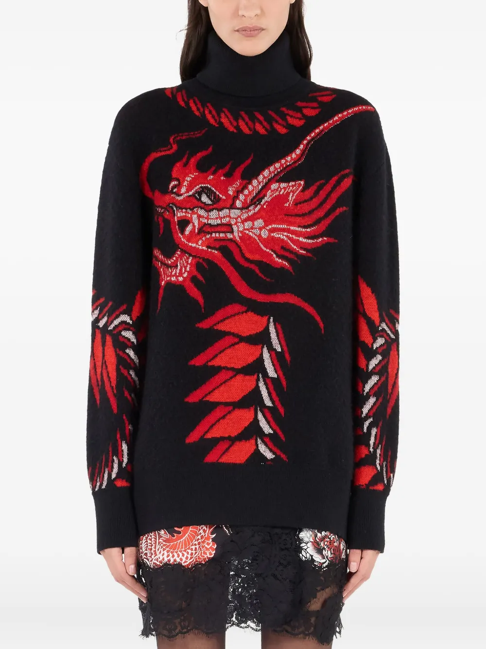 Roberto Cavalli Dragon-motif Turtleneck Sweater In Black