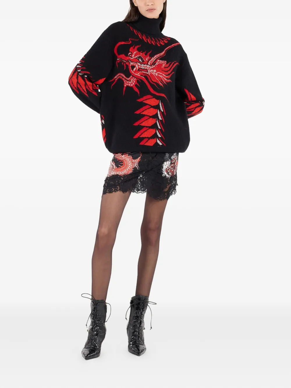 Roberto Cavalli Dragon-motif Turtleneck Sweater In Black