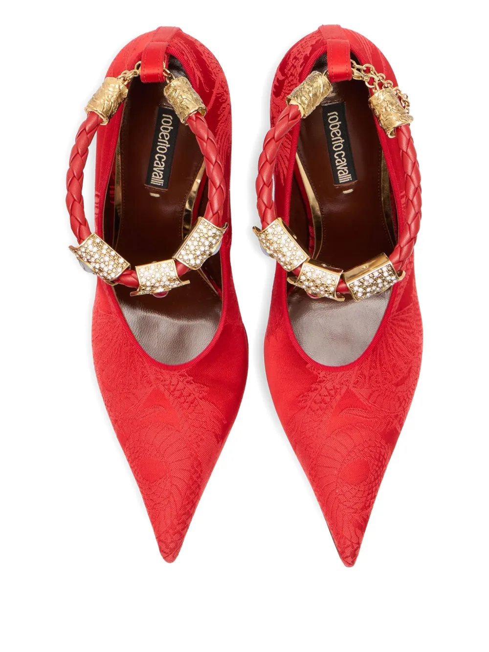 Roberto Cavalli jacquard-motif jewel-strap pumps Red