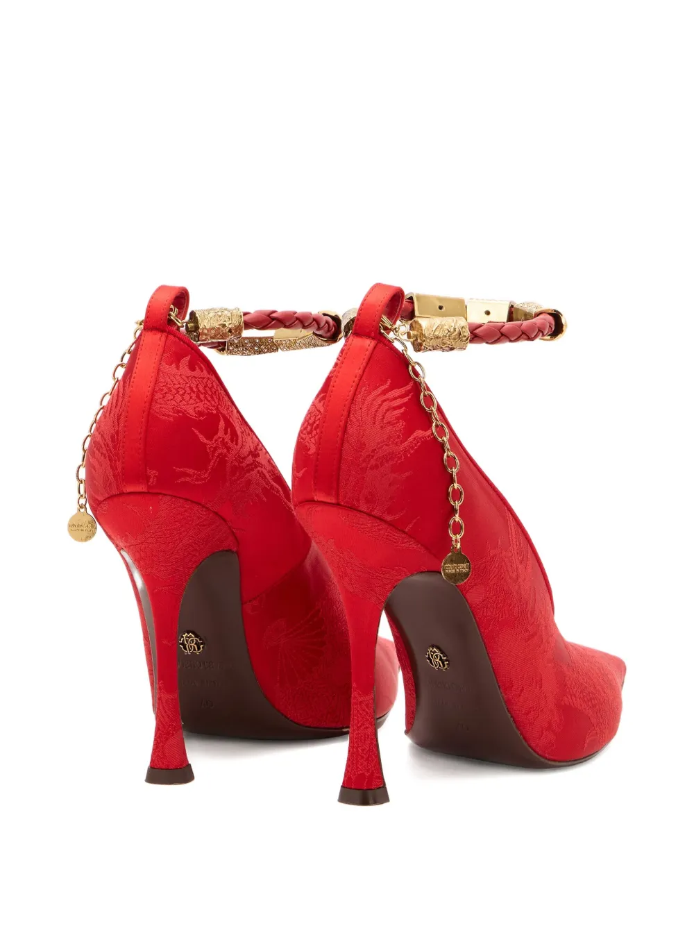 Roberto Cavalli jacquard-motif jewel-strap pumps Red