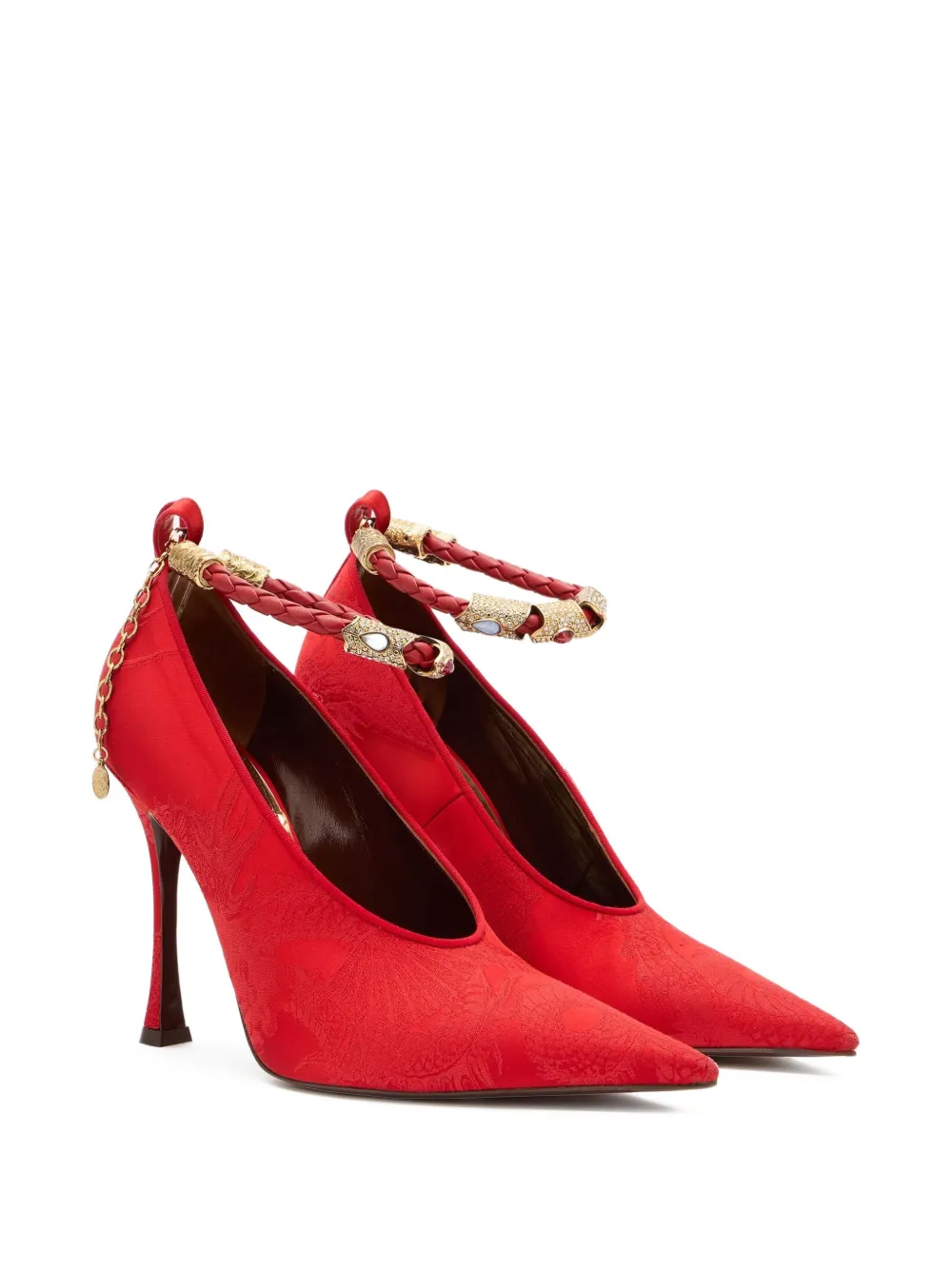 Roberto Cavalli jacquard-motif jewel-strap pumps Red