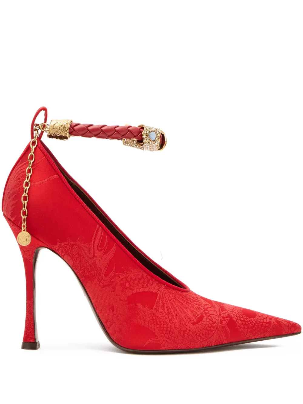 Roberto Cavalli jacquard-motif jewel-strap pumps Red