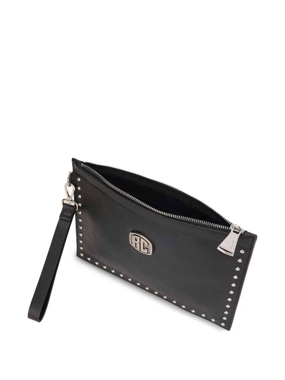 Roberto Cavalli Clutch met logoplakkaat en studs Zwart