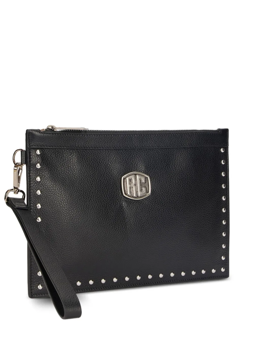 Roberto Cavalli Clutch met logoplakkaat en studs Zwart