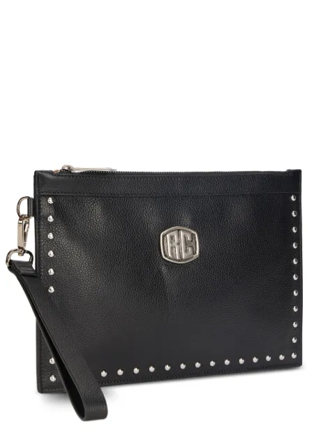 Roberto Cavalli stud-embellished logo-plaque clutch bag