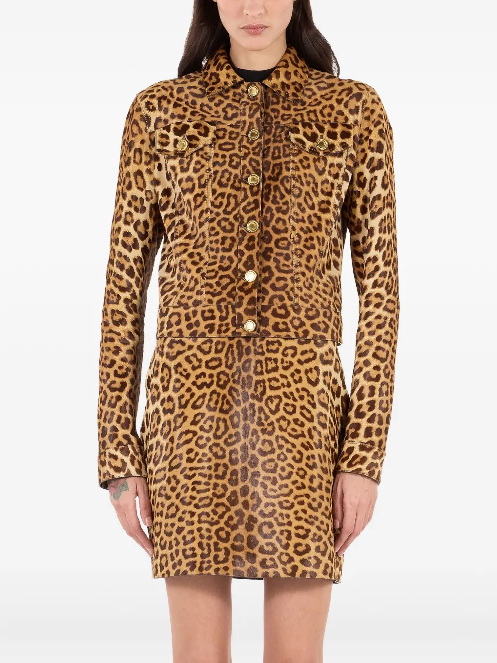 Roberto Cavalli Leopard Print Button-fastening Leather Jacket In Animal Print