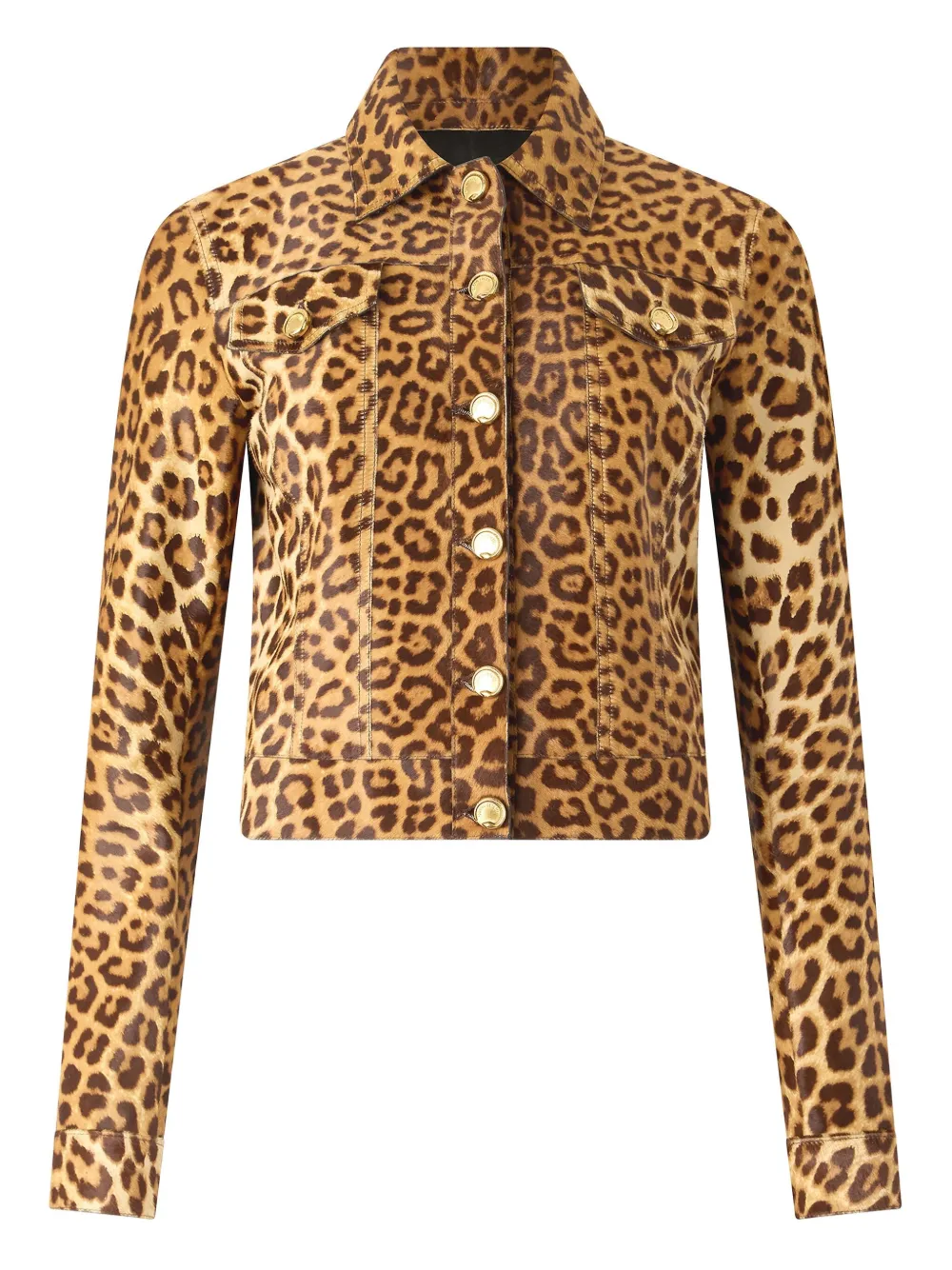Roberto Cavalli Leopard Print Button-fastening Leather Jacket In Animal Print
