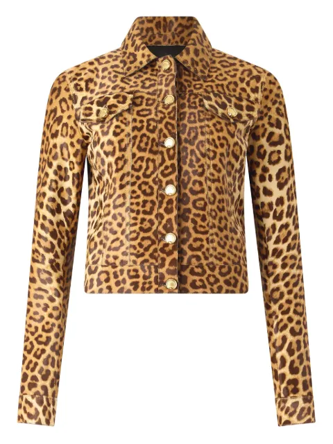 Roberto Cavalli leopard print button-fastening leather jacket