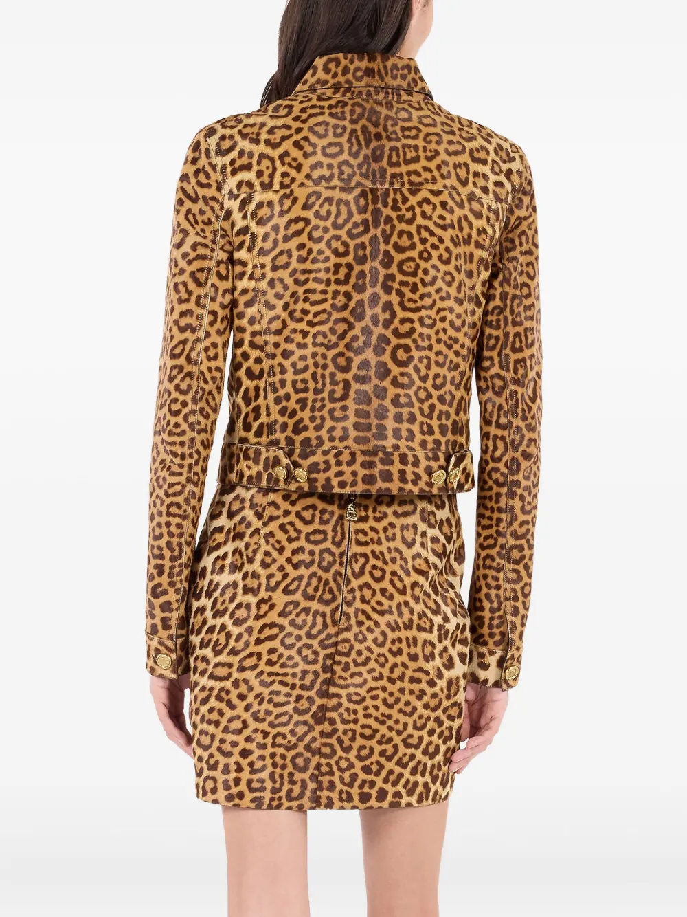 Roberto Cavalli Leopard Print Button-fastening Leather Jacket In Animal Print