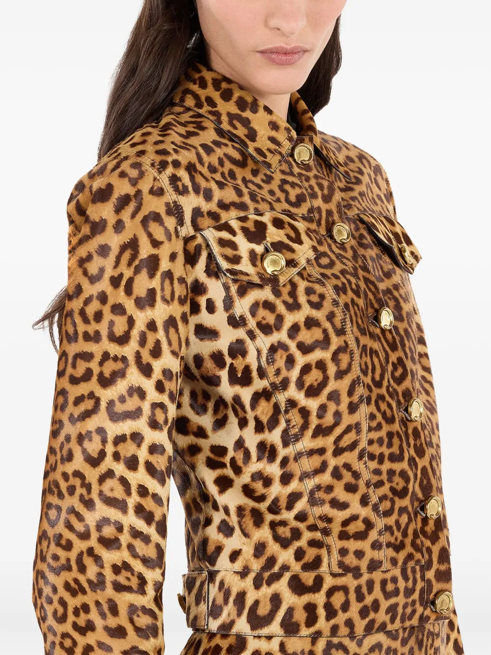 Roberto Cavalli Leopard Print Button-fastening Leather Jacket In Animal Print