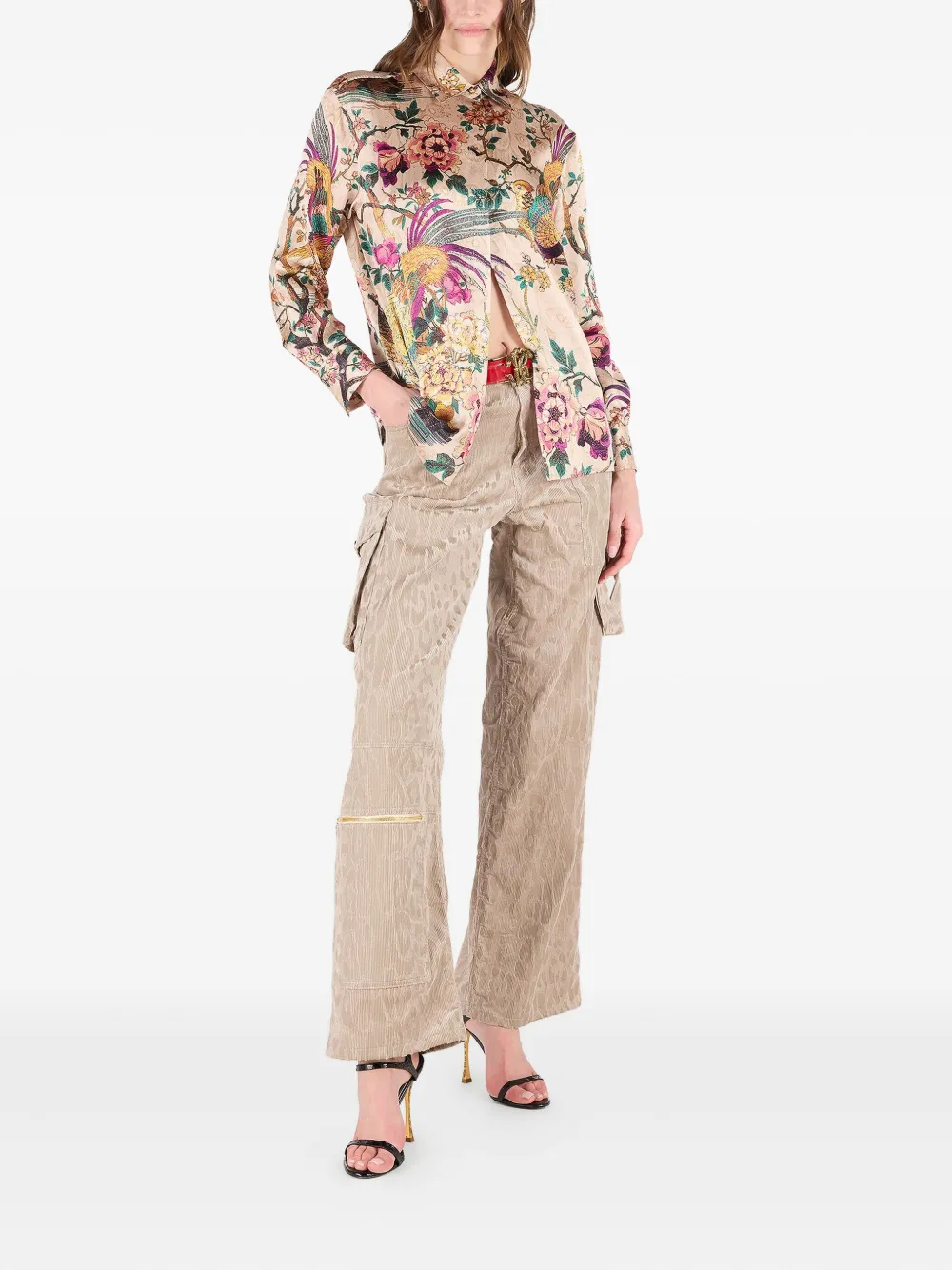 Roberto Cavalli Cargo broek met jaguarprint - Beige