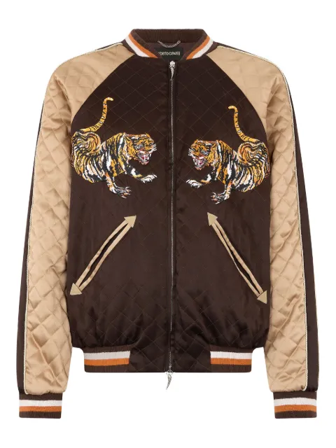 Roberto Cavalli tiger-embroidered quilted bomber jacket