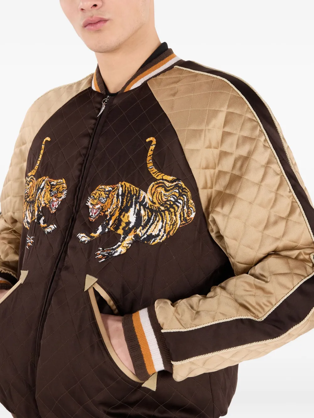 Roberto Cavalli Gewatteerd bomberjack met geborduurde tijger Bruin
