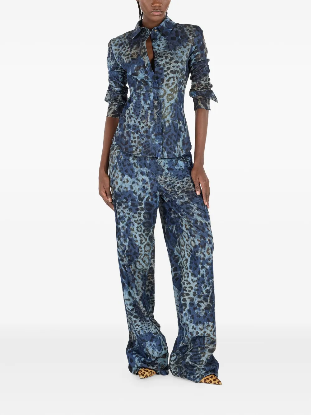 Roberto Cavalli Overhemd met luipaardprint Blauw