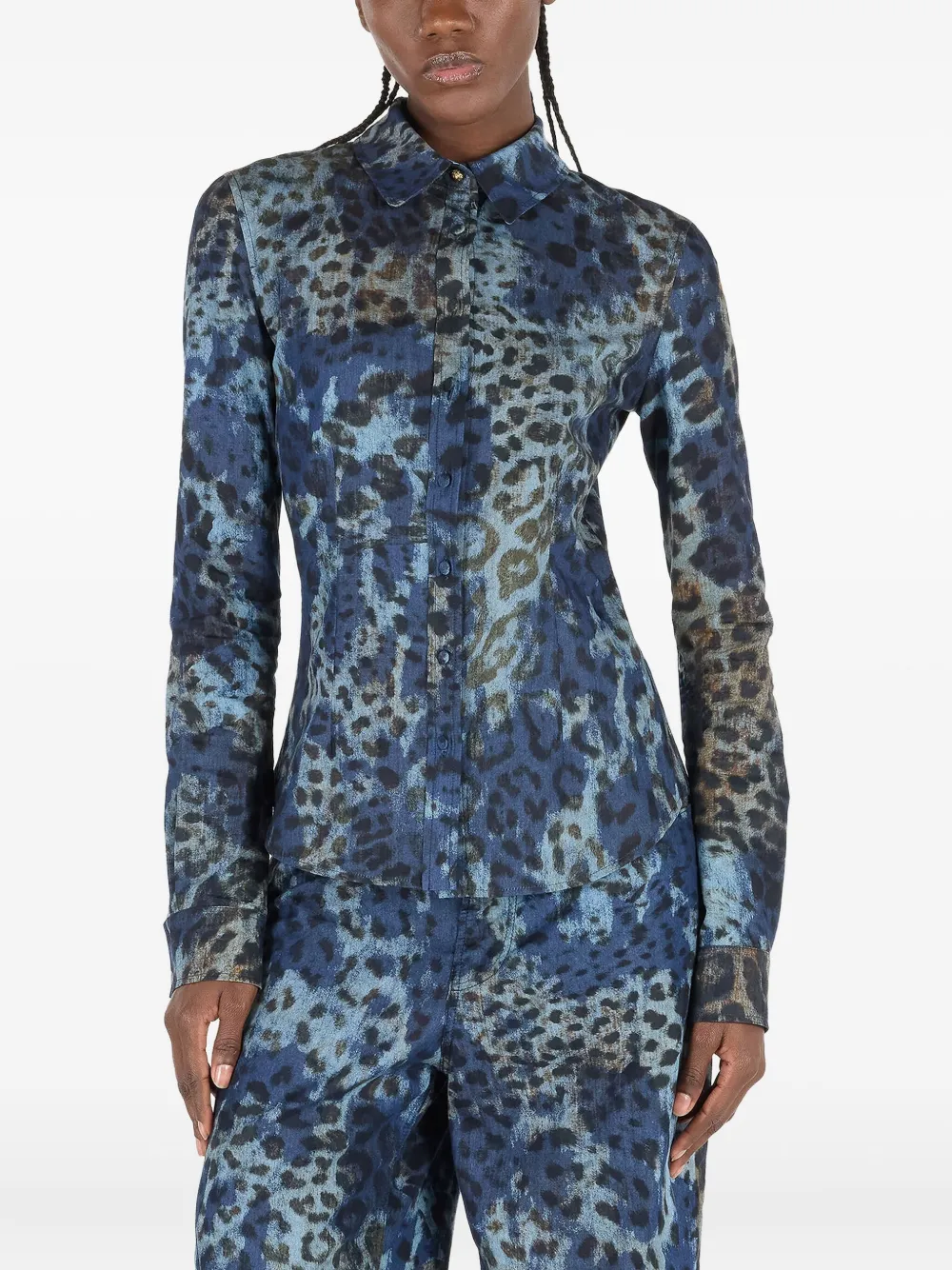 Roberto Cavalli Overhemd met luipaardprint Blauw