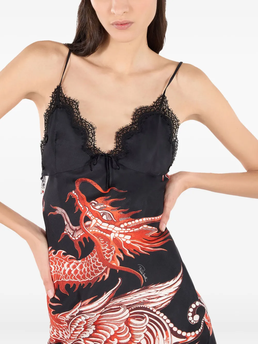 frilled dragon-print mini dress
