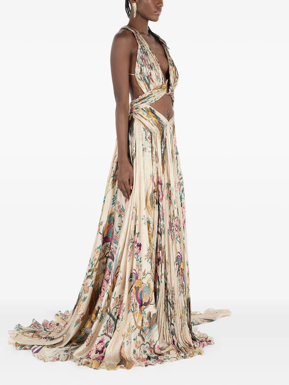 Roberto Cavalli Pleated Floral-print Dress In Multi
