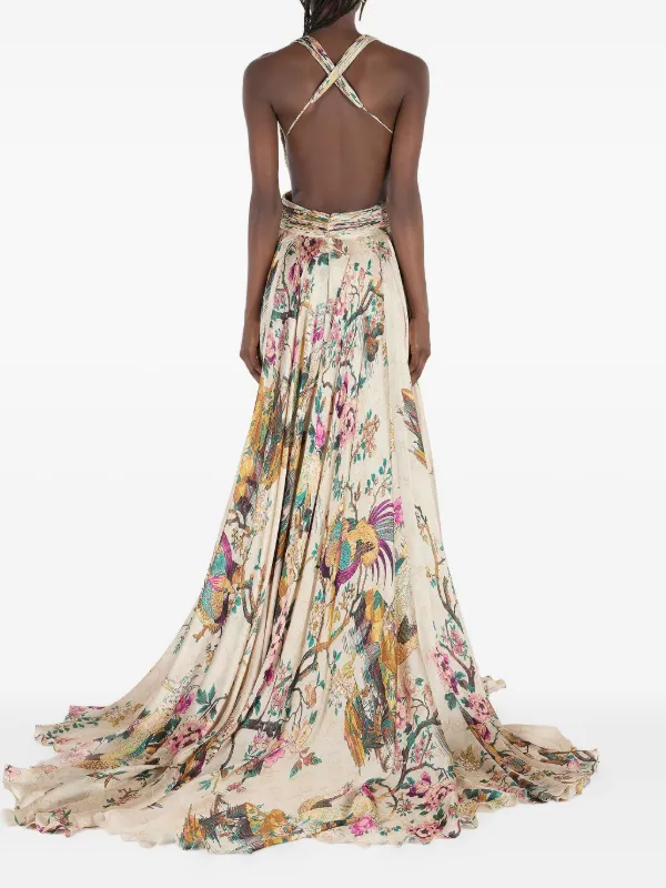 Roberto Cavalli Pleated floral-print Dress | Neutrals | FARFETCH