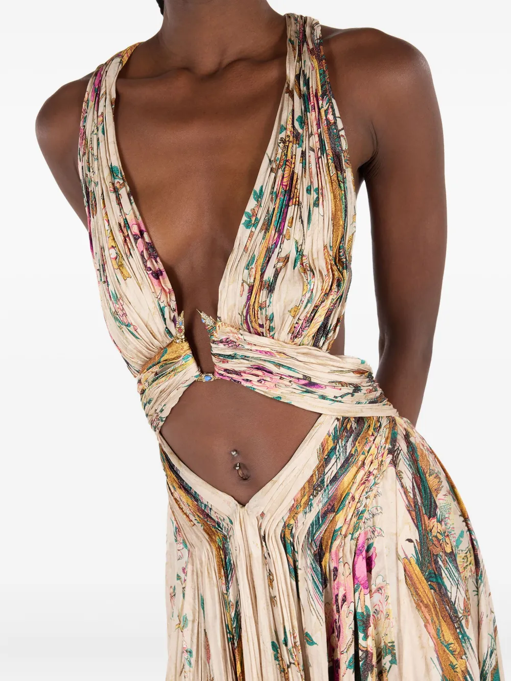 Roberto Cavalli Pleated Floral-print Dress In Multi