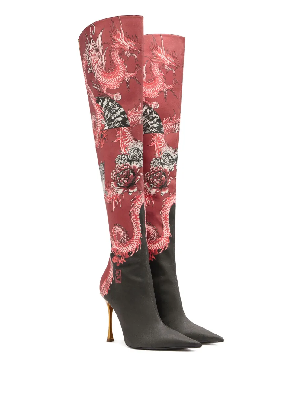 Roberto Cavalli Dragon-print High-heel Boots In Red