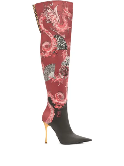 Roberto Cavalli dragon-print high-heel boots