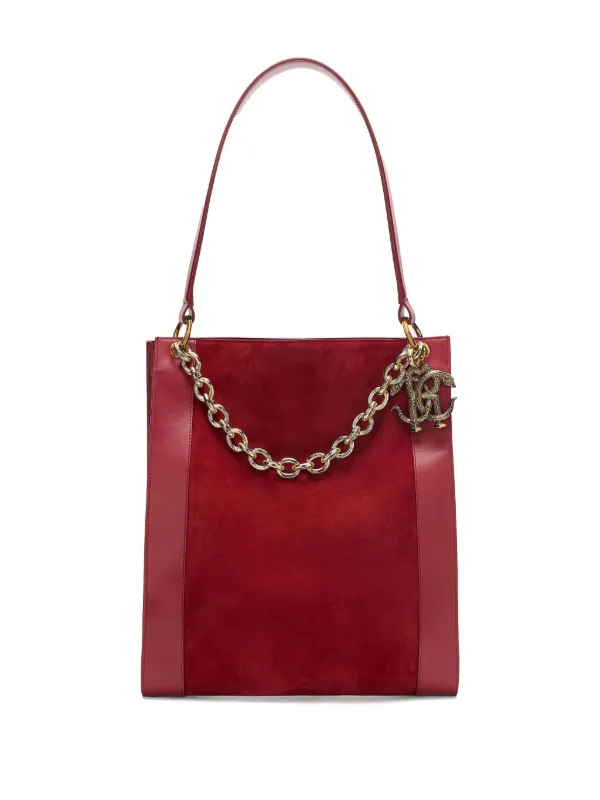 ロベルトカバリ  バック　スエード Roberto Cavalli チェーントリム スエードショルダーバッグ | レッド
