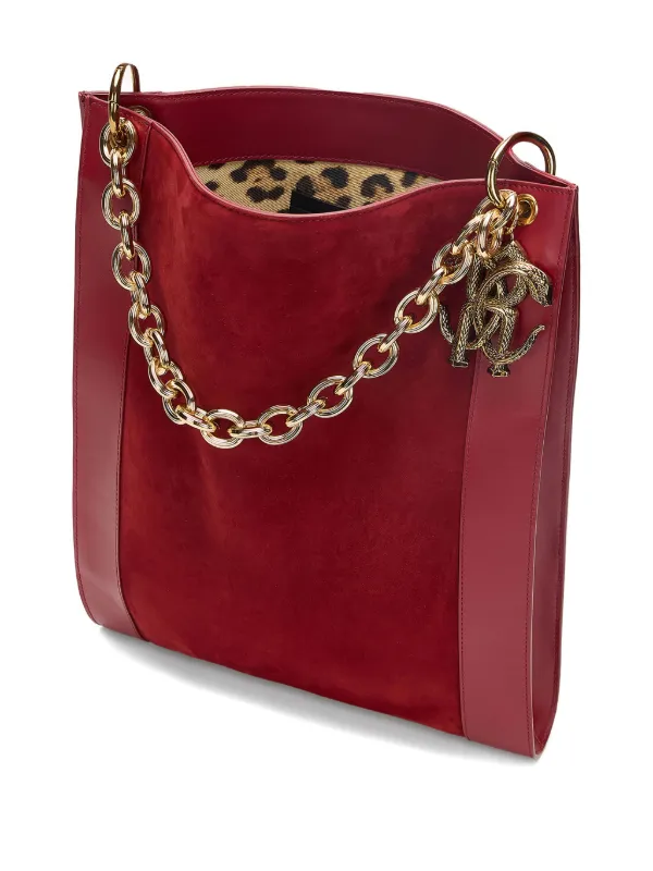ロベルトカバリ  バック　スエード Roberto Cavalli チェーントリム スエードショルダーバッグ | レッド