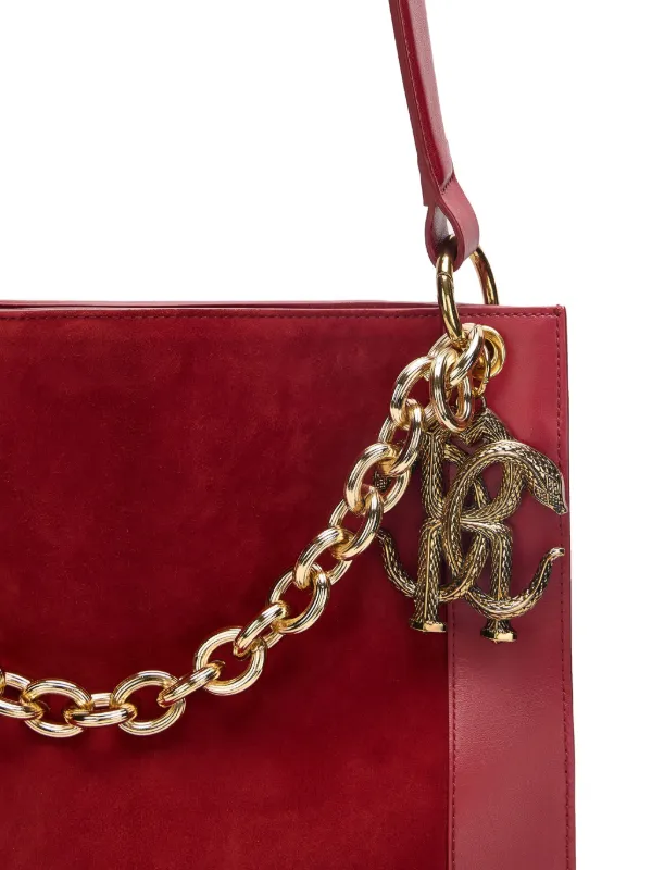ロベルトカバリ  バック　スエード Roberto Cavalli チェーントリム スエードショルダーバッグ | レッド
