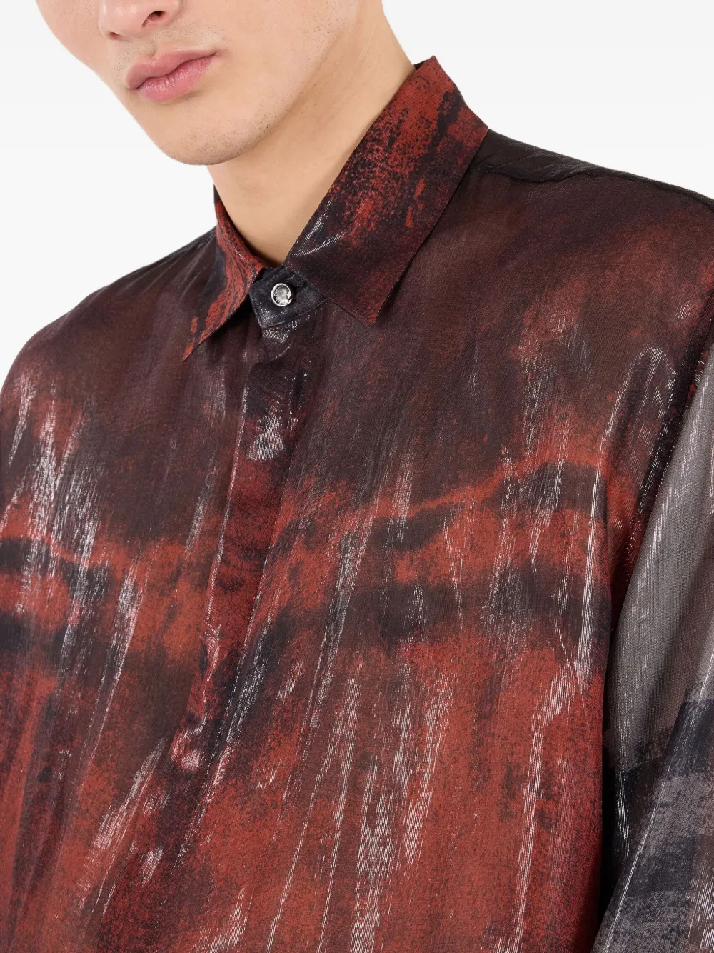 Roberto Cavalli Mottled Effect Silk-blend Shirt In Brown