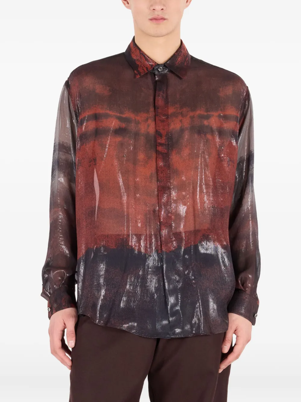 Roberto Cavalli Mottled Effect Silk-blend Shirt In Brown