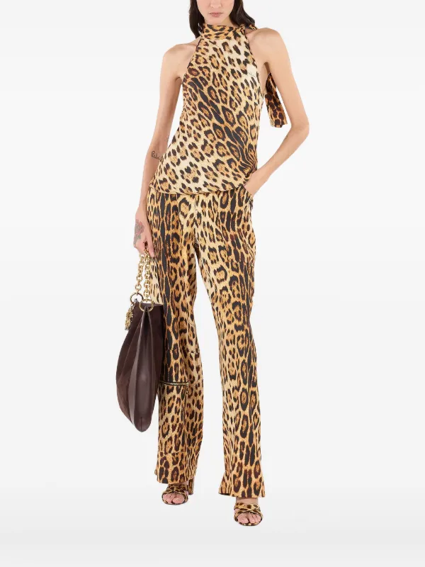 Roberto Cavalli レオパード ホルターネックトップ | ブラウン
