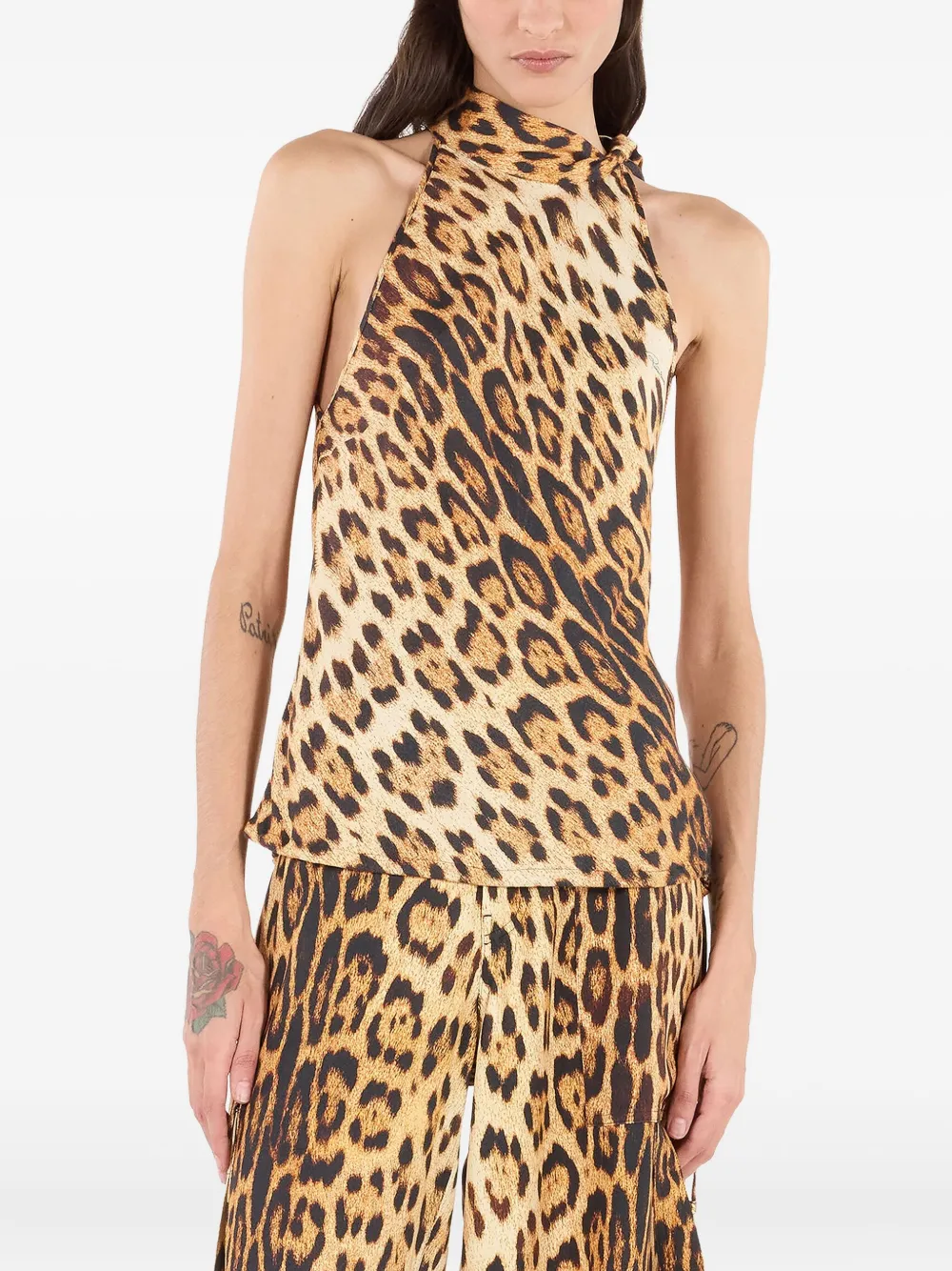Roberto Cavalli Haltertop met luipaardprint Bruin