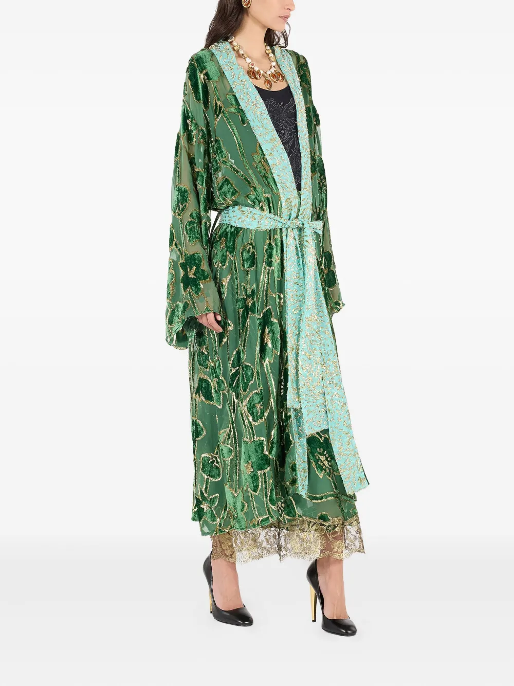  Roberto Cavalli Floral-pattern Velvet Robe - Green 