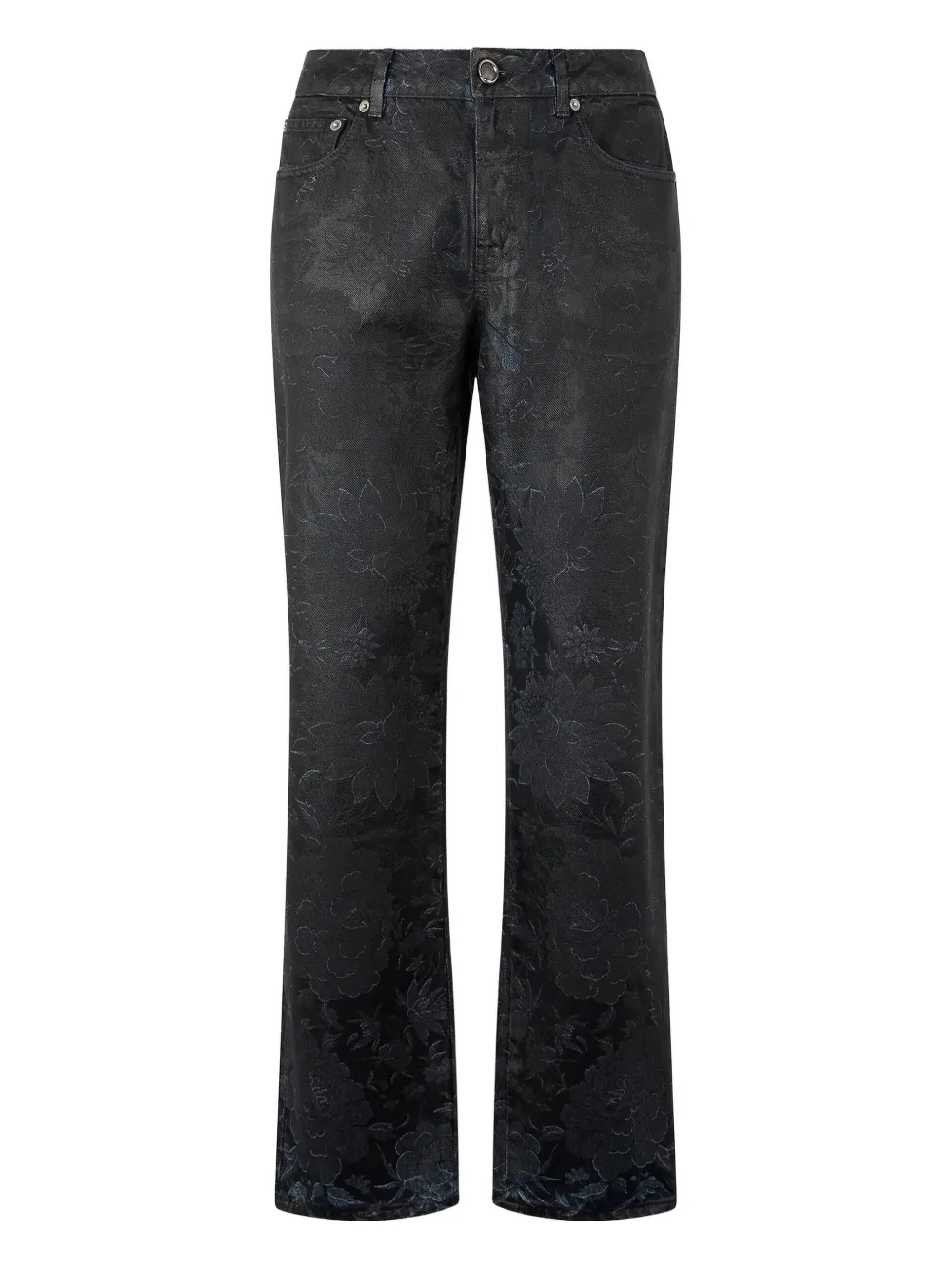 Roberto Cavalli Floral-motif Faded Jeans In Black