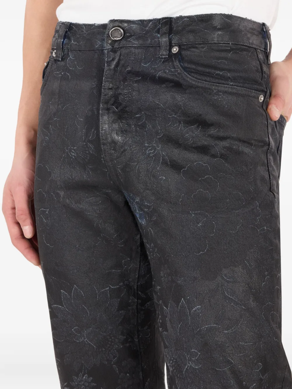 Roberto Cavalli Jeans met bloemenpatroon en vervaagd effect Zwart