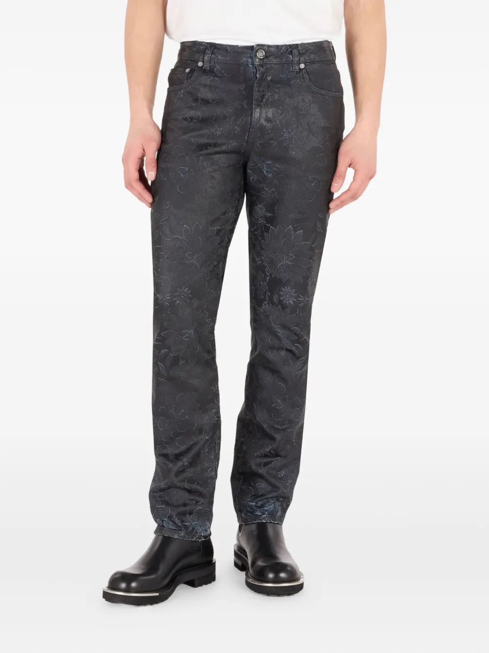 Roberto Cavalli Jeans met bloemenpatroon en vervaagd effect Zwart