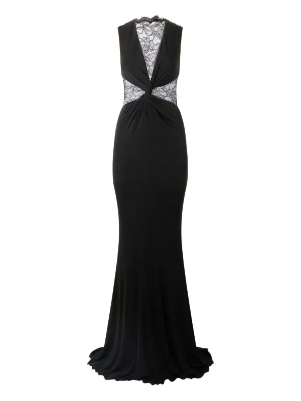 roberto cavalli black lace dress Black Lace Up Maxi Dress